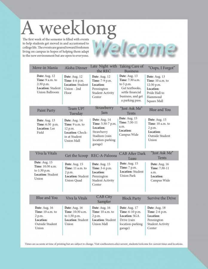 Welcome Week calendar