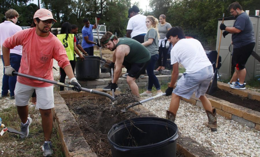 The community came together at the Sustainability Center to clean up the garden. 