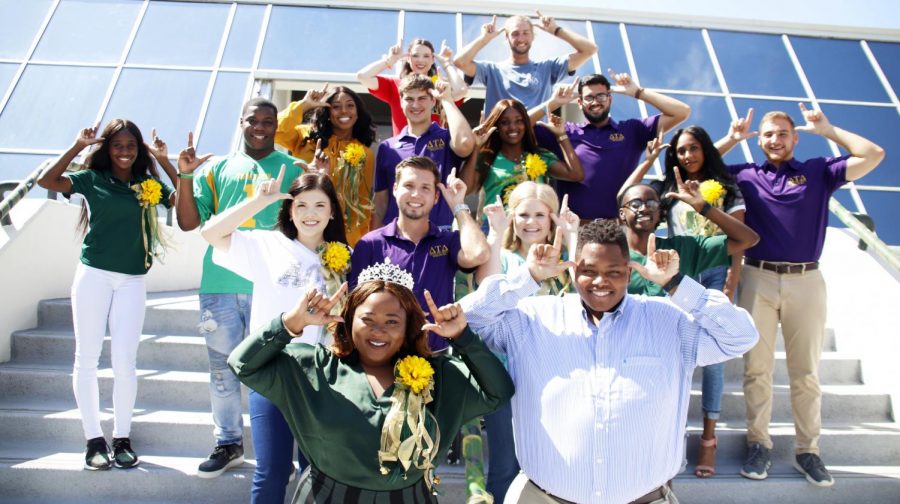 2017 Homecoming Queen Mattie Hawkins and Student Government Association President Richard Davis Jr. pose with the Homecoming Court announced at Gumbo Ya Ya including Jill Munchausen, a senior accounting major, Tyler Olivier, a senior marketing major, DKayta Alex, a senior marketing major, Bomani Brown Jr., a junior business administration major, Sydnie McClinton, a senior biological sciences major, Griffin Hakenjos, a senior accounting major, DaJon Beard, a junior early childhood education major, Daniel Cuevas, a senior occupational safety, health and environment major, Victoria Alexius, a sophomore management major, Matthew Matherne, a junior occupational safety, health and environment major, Gillian Miculek, a senior accounting major, Claudio Franc, a senior biological sciences major, Lyndsey DeVaney, a senior elementary education major, and Cedric Dent Jr., a senior social work major.