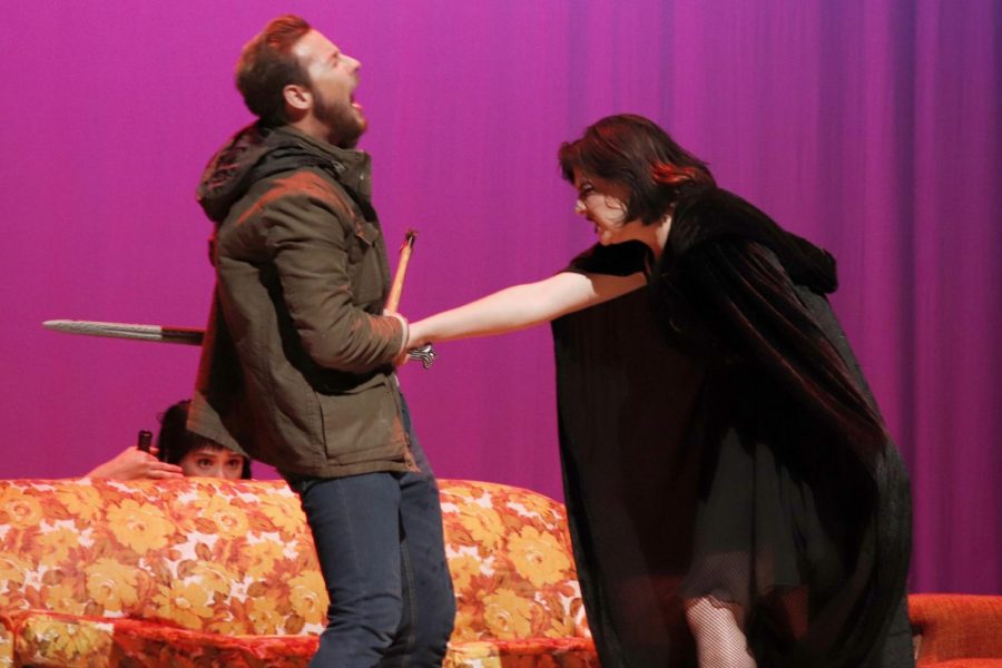 Madison Wilson appears to stab Tyler Page in “Fear of Death. Hammond Horror Festival kicked off with “Seven Frightening Phobias,” a play in seven parts where production is limited to 24 hours. 