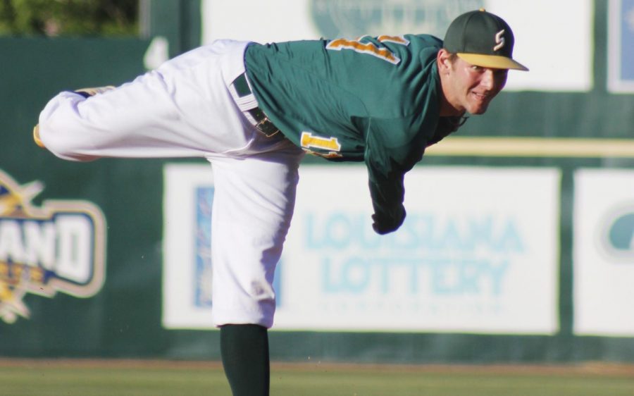 Kyle Keller, a 2015 alumnus, winds up for a pitch at Pat Kenelly Diamond at Alumni Field. After his time at the university, Keller played in minor league baseball and recently joined the major leagues as a relief pitcher for the Miami Marlins.