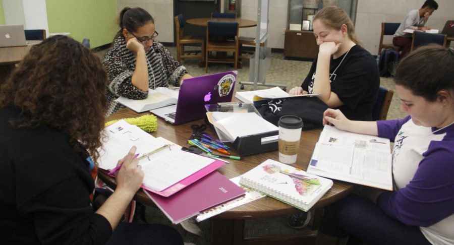 Students study in the Sims Memorial Library. To help meet students needs, the Center for Student Excellence will provide drop-in tutoring sessions on Mondays from 6-9 p.m. at the library.