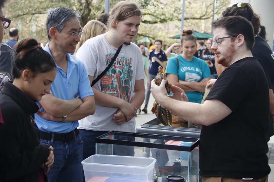 At “Rock-n-Roar” 2018, the biological sciences department set up a reptile exhibit for high school students to observe. 