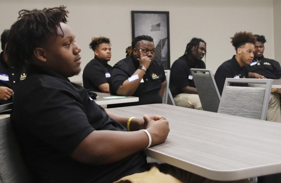 Students from Alfred Bonnabel Magnet Academy High School participate in Entourage, MADE Mens leadership workshop. For the event, MADE Men gave them a tour of the campus and showed them what the college lifestyle is like. 