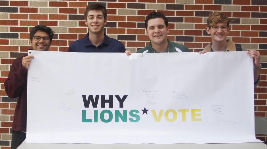 The Student Government Association used a sheet sign and beads to promote people to vote in the upcoming election on Saturday.  You BEADer Vote! was held in the Student Union Breezeway on March 28. 