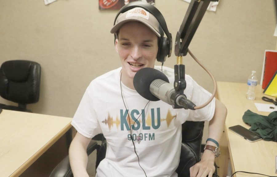 Connor Ferrill, a senior communication major, hosts “KSLU Music” on KSLU 90.9 FM. KSLU is an award-winning college radio station with a 10-mile radius that reaches as far as Denham Springs, Kentwood and Covington. 