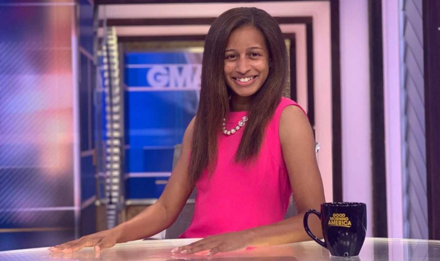 Raychelle Riley, a junior communications major, poses for a photo in the set of “Good Morning America.” Riley did an internship in New York during summer. 