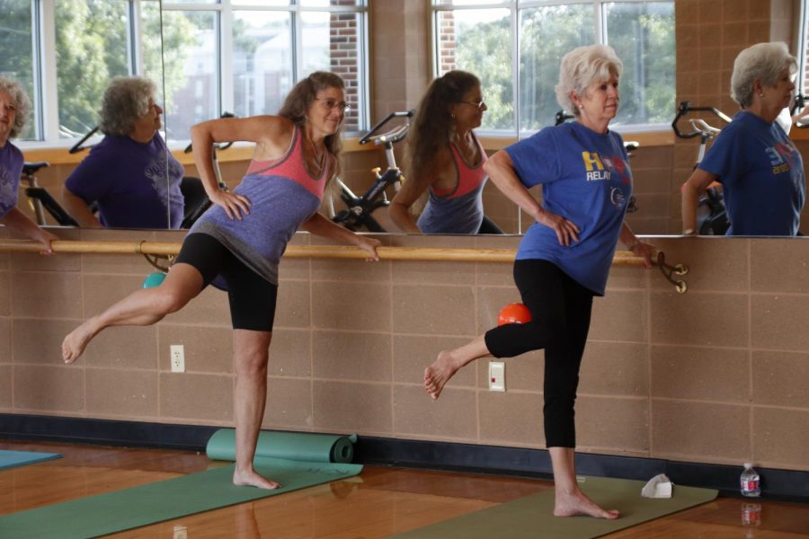 Participants exercise during the Barre group fitness class. Yoga Flow, Silver Sneakers, Tai Chi and Zumba are among the group fitness classes offered by the Pennington Student Activity Center. 
