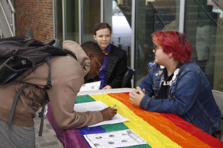 Members of standOUT hosted an informational tabling event to inform students and faculty about LGBTQ History Month, which is celebrated all through the month of October.