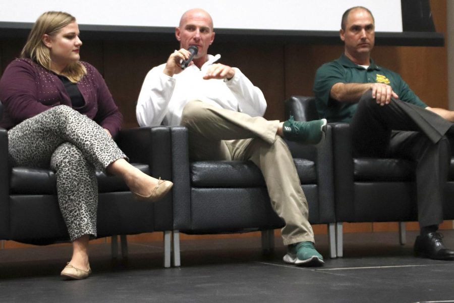 Matt Riser, head coach of baseball, shares his personal experience with substance addiction in college and discusses the importance of getting help. In the first half of the Mocktails event, the guest panel had an interaction with students to raise awareness for substance abuse.
