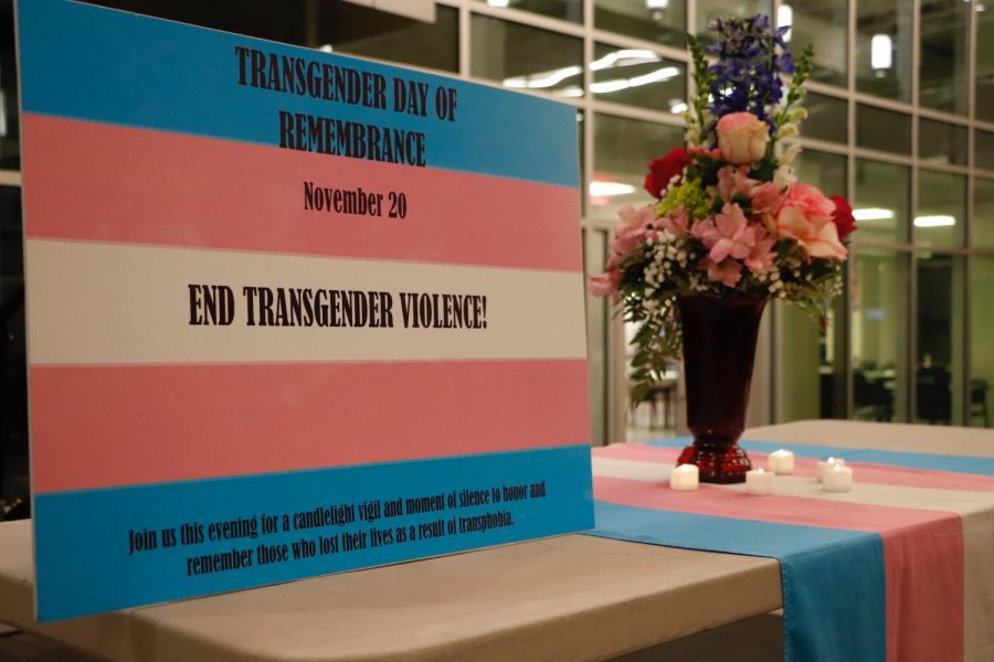 Members and allies of the LGBTQ+ community gathered as StandOUT hosted an event in honor of Transgender Day of Remembrance on Nov. 20 in the Student Union Breezeway.