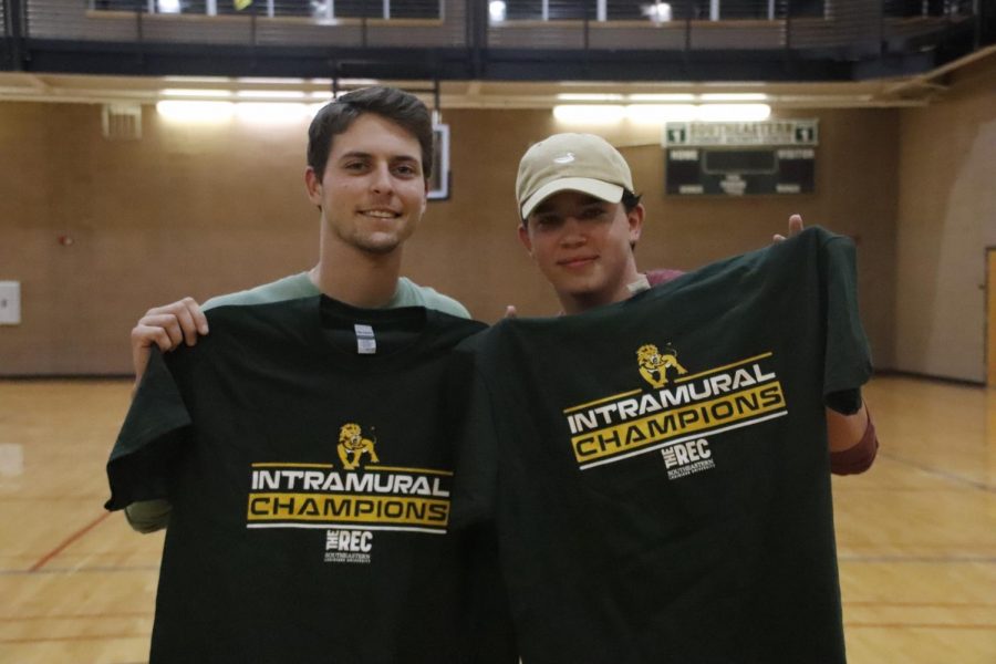 Preston Gautreau and Gavin Crain paired up to compete in the university's intramural cornhole tournament. They made it to the final round and won the intramural champion t-shirts.