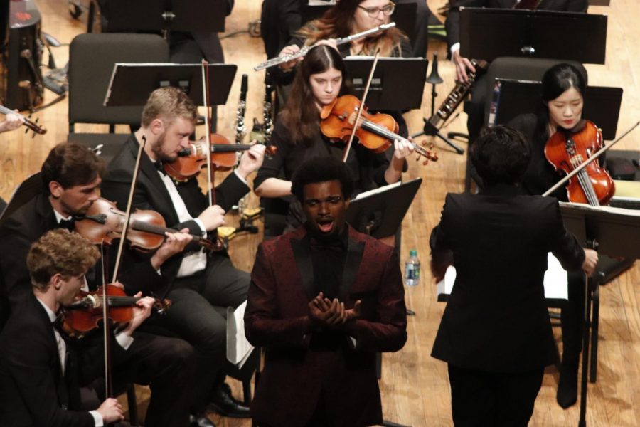 Baritone Alfred Harper is a senior double music major. In the concert, he performed as a soloist for Mozart's "Mentre ti Iascio."