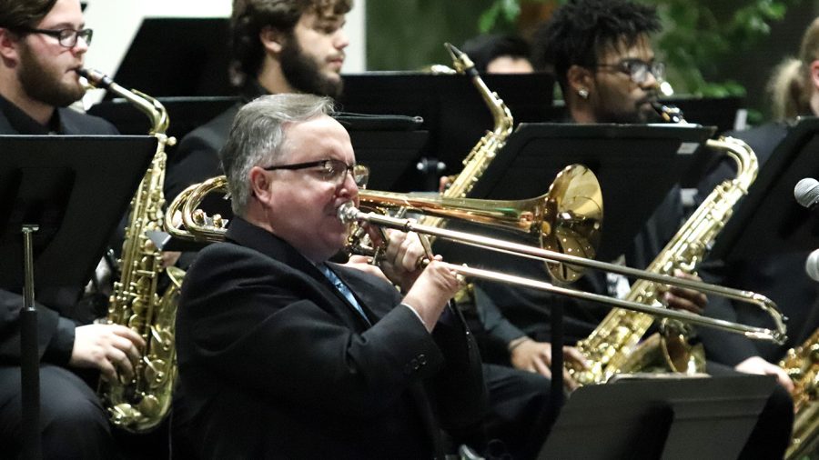 Guest artist Steve Sigmund, who has served as lead trombonist for the Ray Charles Orchestra for 17 years, performs. The university music department partnered with the Hammond Rotary Club to host “An Evening of Jazz“ to raise funds for the university.