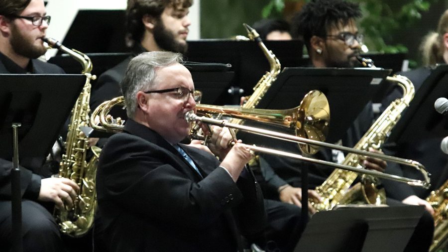 Guest artist Steve Sigmund, who has served as lead trombonist for the Ray Charles Orchestra for 17 years, performs. The university music department partnered with the Hammond Rotary Club to host “An Evening of Jazz“ to raise funds for the university. 