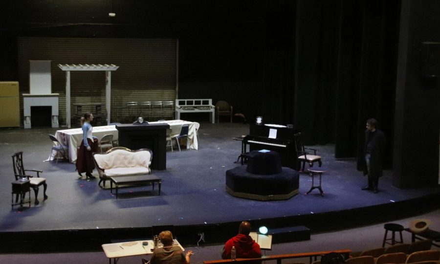Students appear on stage during a rehearsal of “Three Sisters” in November 2019. Theatre faculty and students have addressed the difficulties of online learning, but they have adapted to the circumstances and explored alternative tactics such as video performances and more in-depth script analysis. 