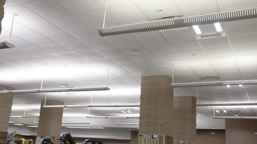The troffer systems take the form of a drop-in light fixture. These have been installed in the exercise room in the REC. This area is considered higher risk for COVID-19 due to traffic flow and constant heavy breathing in the area. 
