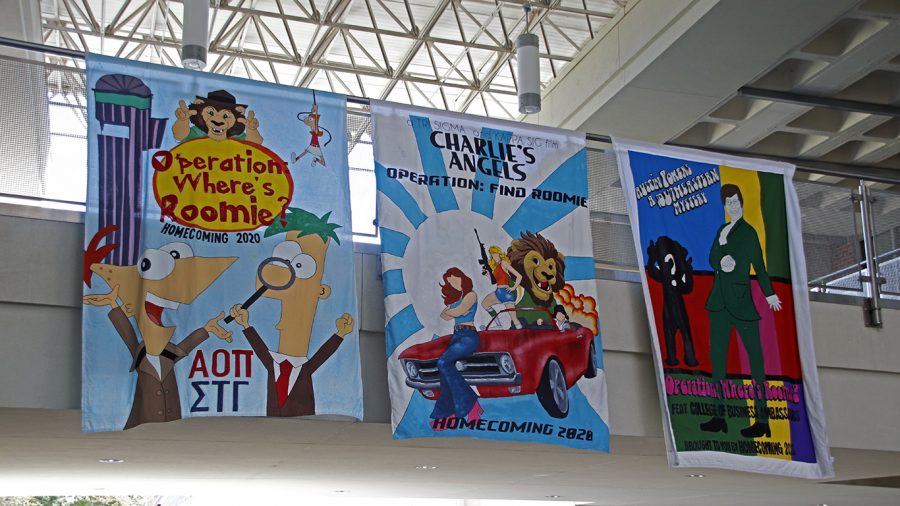 Student organizations decorated sheets that are hanging in the Student Union Breezeway. The sheets include this years Homecoming Theme, Operation: Wheres Roomie?