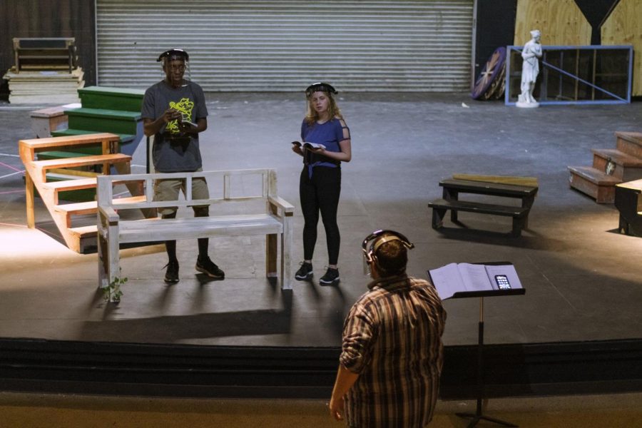 Actors DeJuan James and Leigh Moore have a socially-distanced rehearsal to prepare for the theatre departments upcoming production of Dr. Jekyll and Mr. Hyde on March 2-5. 