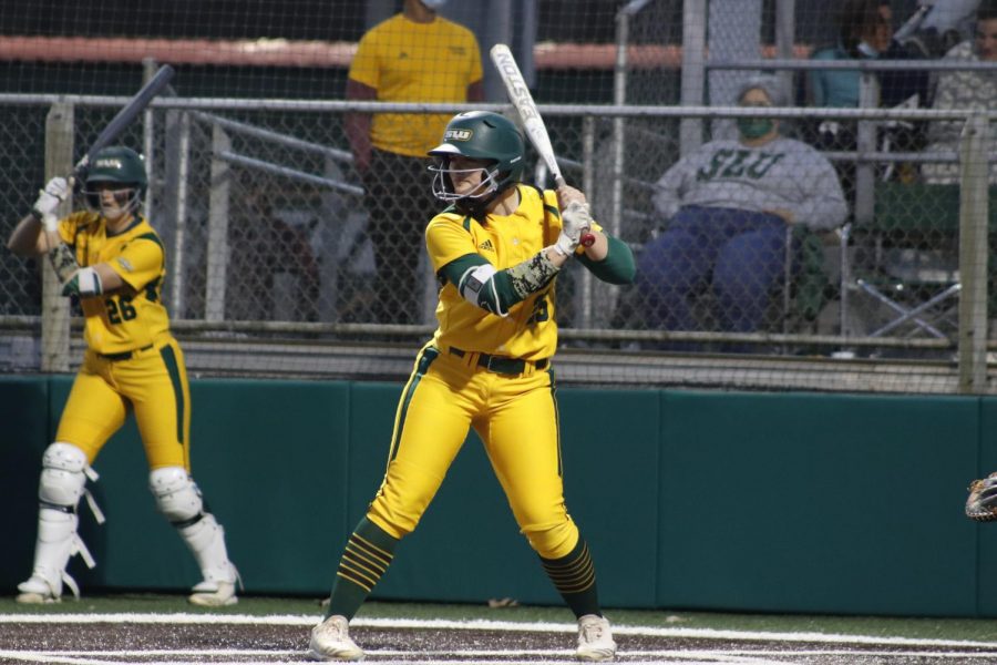 Senior catcher/outfielder Madisen Blackford steps up to the plate against Southern Mississippi University on March 10. The Lady Lions currently sit at 9-10 on the 2021 season.  