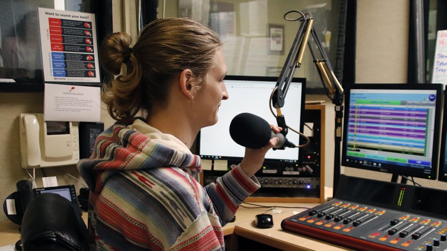 Troy Granger, a sophomore communication major, is a student worker at the KSLU radio station. With renovations scheduled for D Vickers Hall, questions have arisen regarding the future of KSLU’s radio operations. 