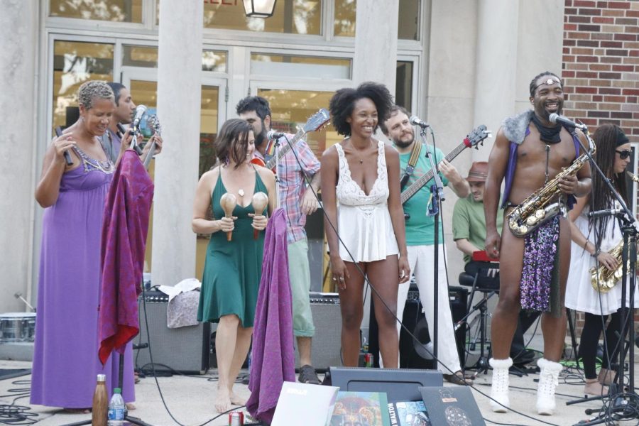 The Kumasi Afrobeat Orchestra performs music from their latest album at the closing ceremony for John Isiah Waltons Contemporary Art Gallery exhibition on Oct. 6. Walton created the cover art for the album. His artwork was on display in the gallery from June 14 to Oct. 6.