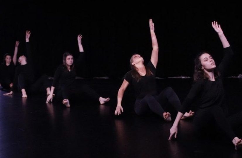 Contemporary dance students perform in the KHS 153 Dance Studio during the Fall 2020 semester.