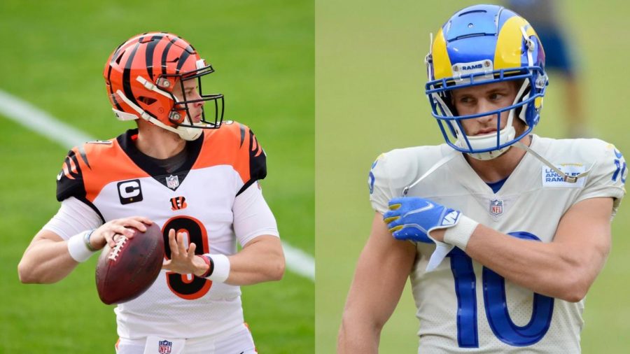 Left: Cincinnati Bengals quarterback Joe Burrow. Right: Los Angeles Rams wide receiver Cooper Kupp.