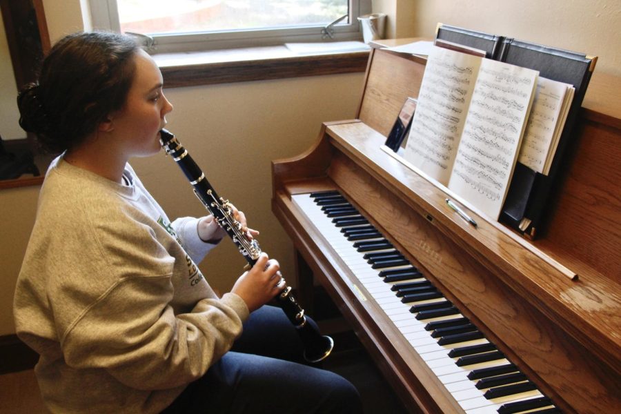 Erin+Hicks%2C+a+sophomore+in+the+instrumental+performance+program%2C+rehearses+clarinet+in+a+Pottle+practice+room.