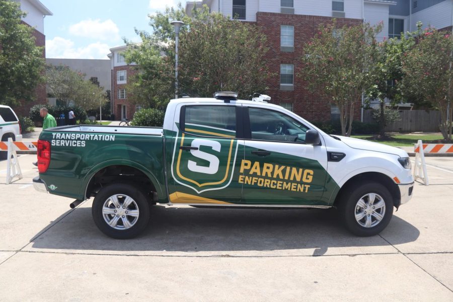 The new parking vehicle that will scan the plates of registered cars across campus. These efforts are intended to assist with the limited parking due to the reconstruction of the D. Vickers building.