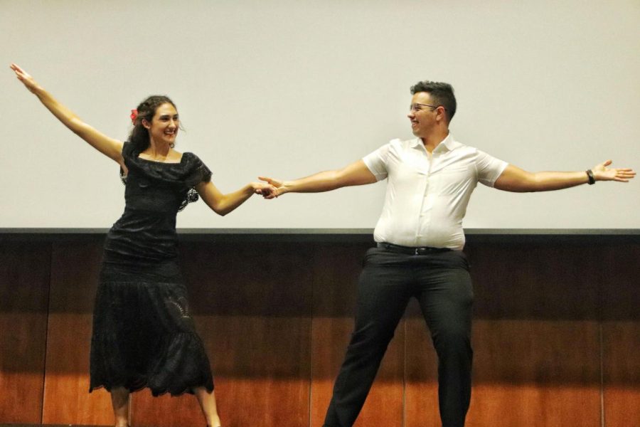 Nicolas+Algeciras+and+Sophia+Santana+perform+a+salsa+dance+to+commemorate+their+Hispanic+heritage.