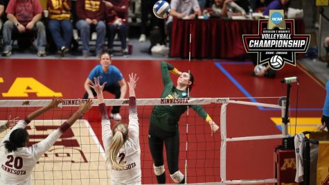 Cicily Hidalgo goes up for an attack during the NCAA Tournament First Round match against Minnesota.