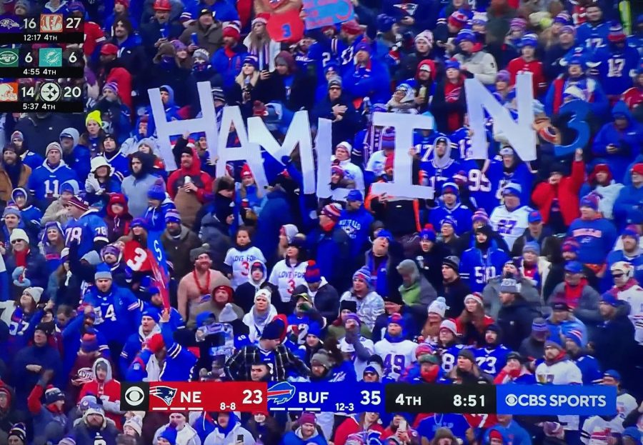 Bill Mafia shows their support for Damar Hamlin in the teams most recent game vs. the New England Patriots in which they won 35-23 at Highmark Stadium in Orchard Park, NY. (Jan. 8, 2023)