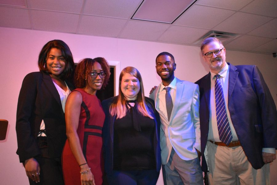 The cast of "The First" posing on stage after their first night of performing. "The First" showed at the Silly Rabbit Club in Baton Rouge for its premiere. 