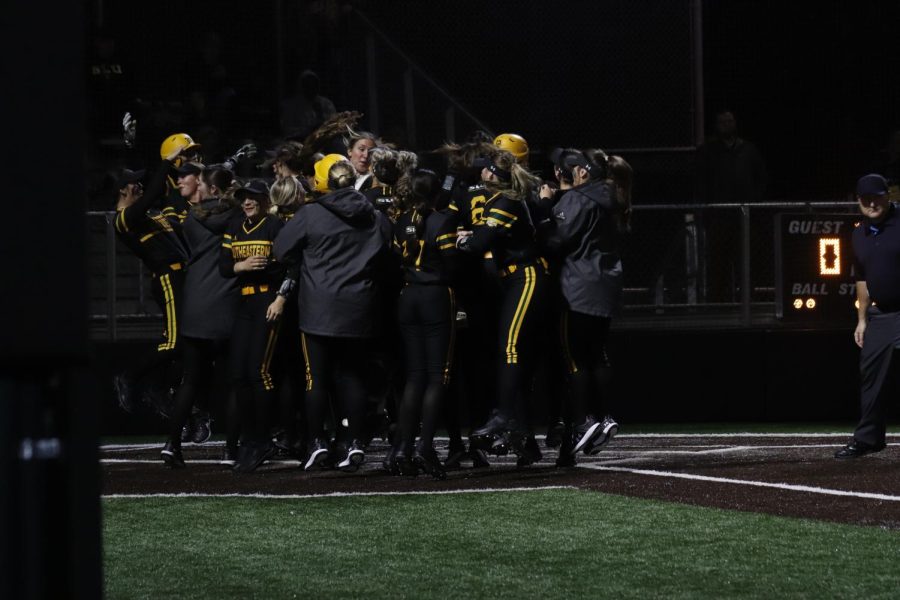 The+Lady+Lions+gathering+at+home+plate+to+celebrate+Audrey+Greelys+first+homerun+of+the+game+and+the+2023+season+which+ultimately+gave+Southeastern+a+2-1+victory+over+Missouri+State+in+their+opener+Friday+at+North+Oak+Park.+%28Feb.+10%2C+2023%29
