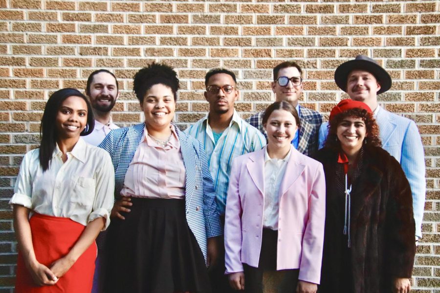 The cast for "The Truth About Winnie Ruth Judd" stand outside of Reimers Memorial Auditorium following a run of the first act. Thursday, April 19, 2023.