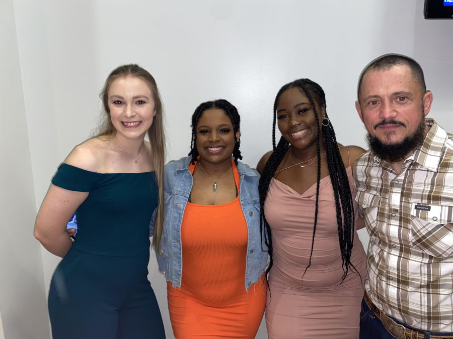 (Left to right) Elizabeth Birkel, Trinity Brown, Kairah Senegal and Keith “Skip” Costa  posing with a smile at at the ACDA, American College Dance Association, South Central Region Conference in March 2023 hosted by Sam Houston State University.  