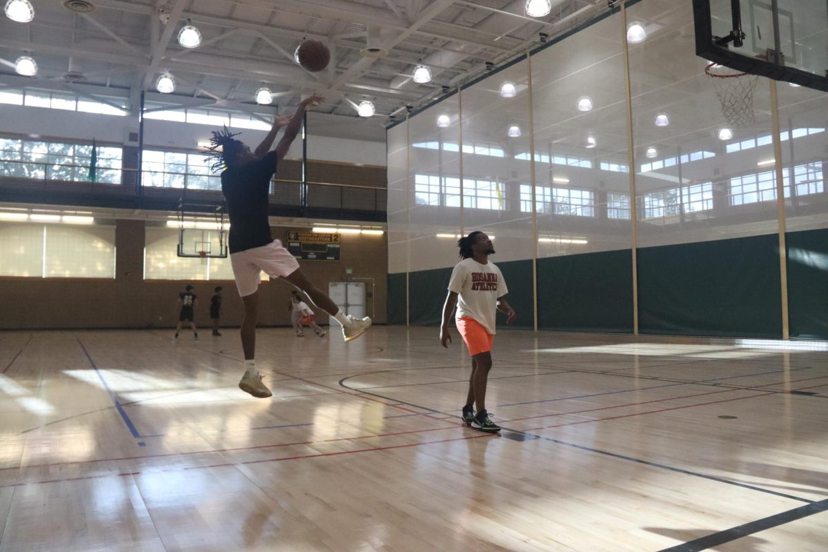 Devin Brock, a junior business administration major, and Adrian Shaper, a junior industrial technology major, play a game of one-on-one basketball.