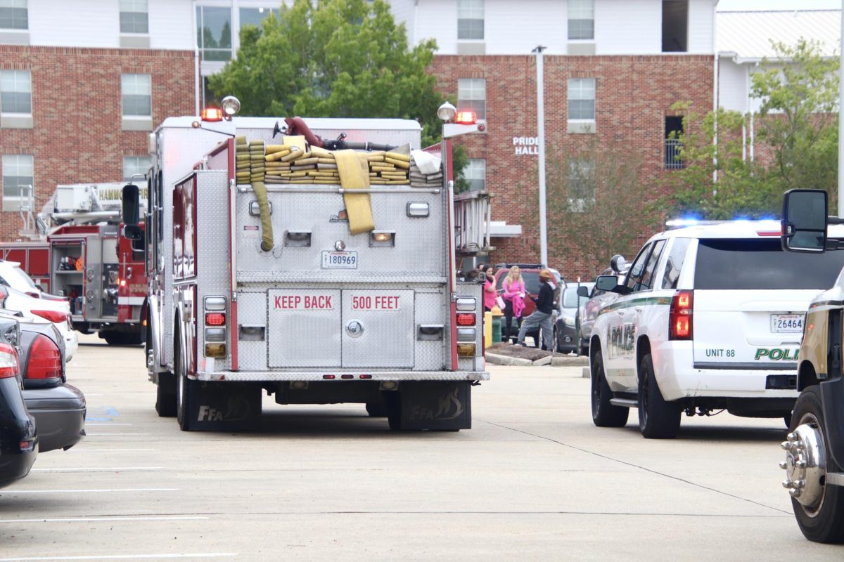 The Hammond Fire Department and the University Police Department respond to a smoke alert in Louisiana Hall. Oct. 12, 2023. 