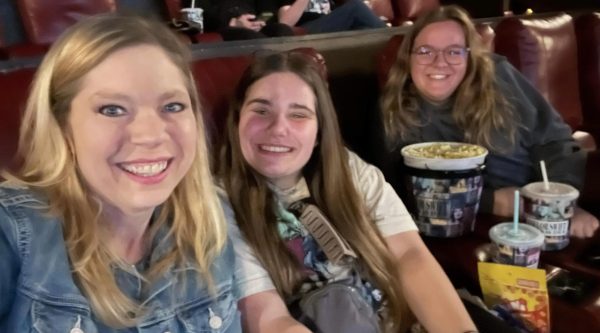 My mom, myself, and Tori once we got our movie snacks and drinks and were ready to relive the concert through the film.