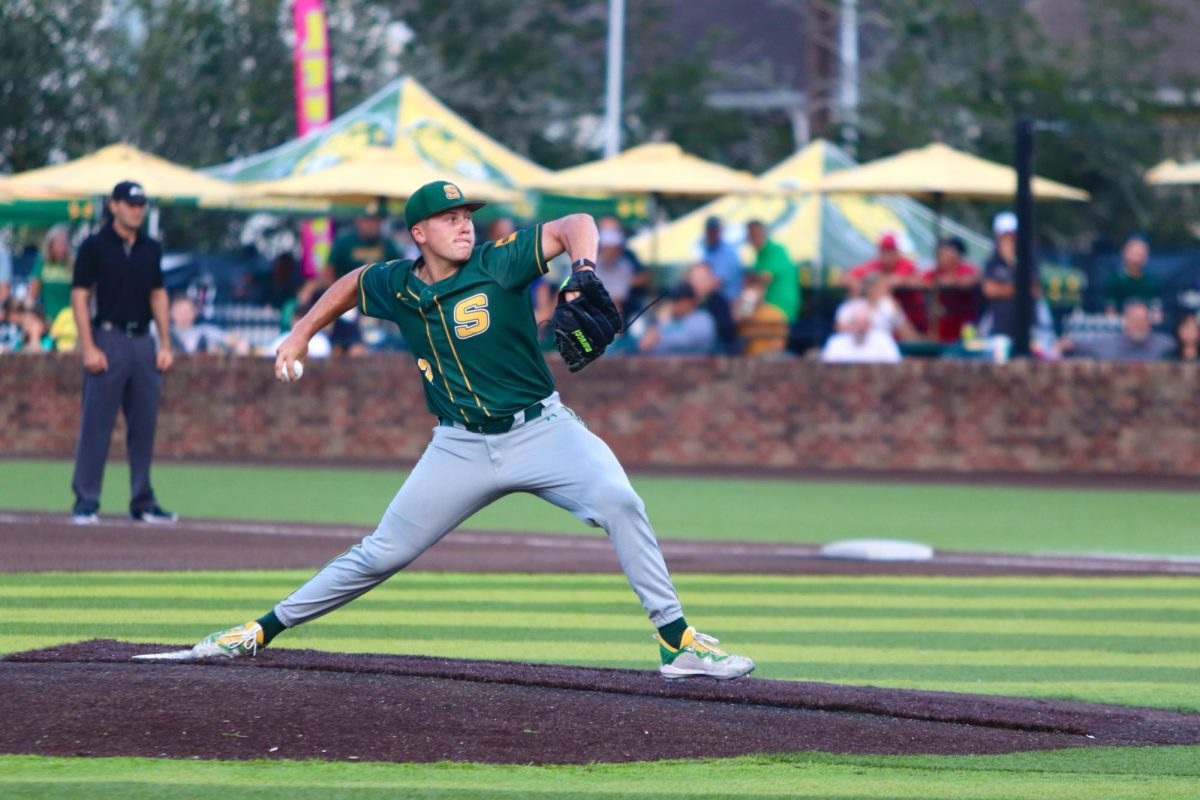 Redshirt junior pitcher Brennan Stuprich dazzles in the first round of the 2024 SLC Tournament against UNO, tossing six strikeout across seven innings and giving up zero earned runs. (May 21, 2024 - Hammond)