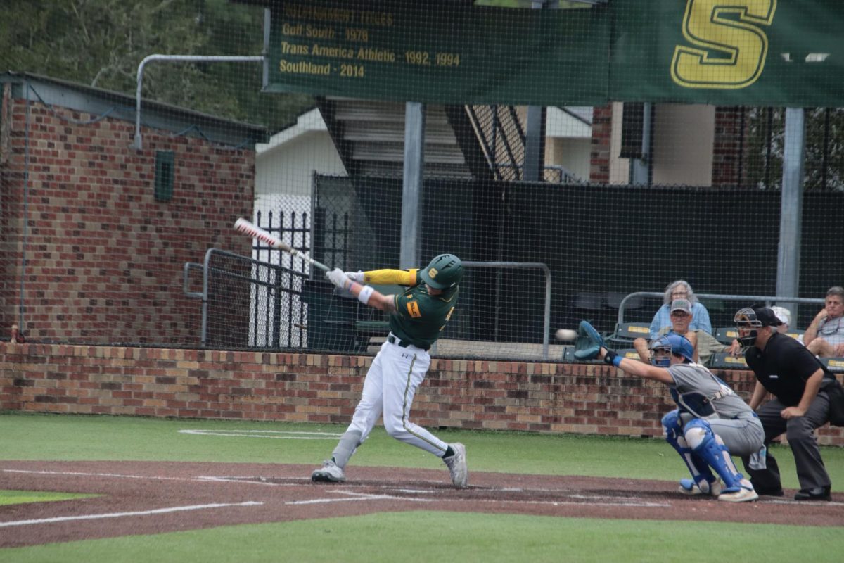 Junior catcher Connor ONeal takes a lefty swing against SLC rival Texas A&M-Corpus Christi. (May 17, 2024 - Hammond)