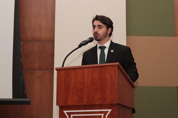 Junior political science major Kyle Hidalgo gives his inaugural address as the 2024-2025 SGA President. 