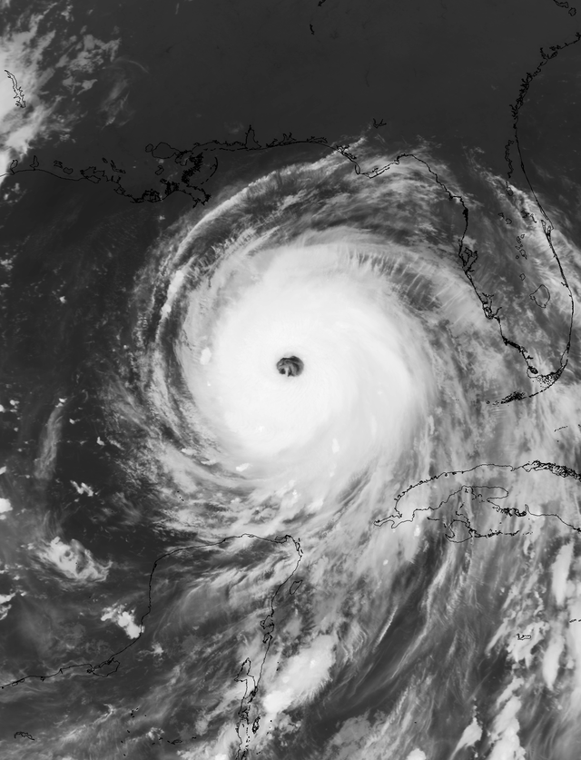 A statelite view of a hurricane. 