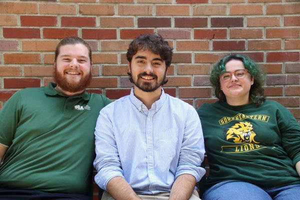 (Front left to right) SGA Big Three Levi Spears, Vice President, Kyle Hildago, President, and Rosemary Matthews, Chief Justice, pose together as they embark on their new leadership journey.