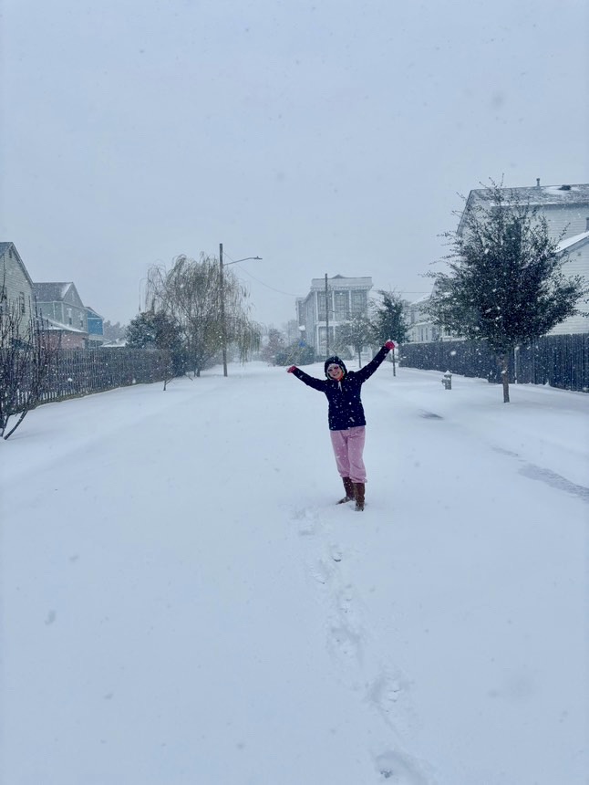 Dr. Chelsea Slack is showing off the blanket of snow that covered New Orleans.