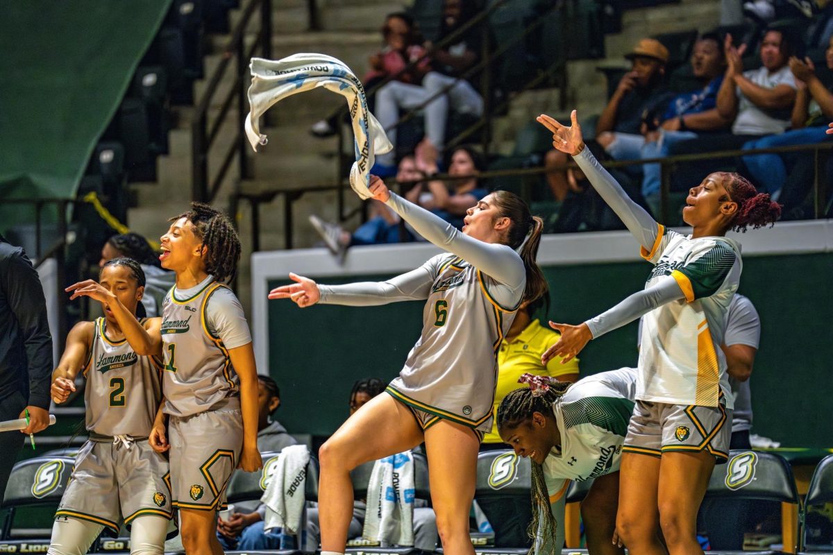 The Lady Lions bench erupts in celebration during their record-setting victory over Lamar. (Hammond, La. - Thursday, Jan. 30)