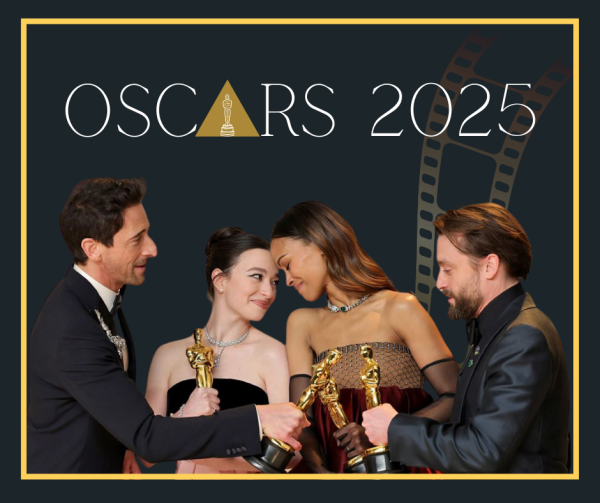 The acting award winners from the 2025 Academy Awards, from left: Adrien Brody, Best Actor (The Brutalist); Mikey Madison, Best Actress (Anora); Zoe Saldaña, Best Supporting Actress (Emilia Pérez); Kieran Culkin, Best Supporting Actor (A Real Pain) 