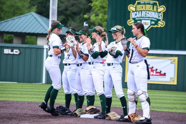 The Lady Lions get ready for a contest against conference rival Nicholls. (Hammond, La. - North Oak Park, April 25, 2025)
