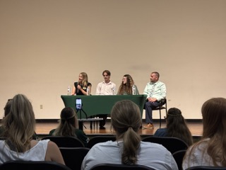 The Student Government Association speaks at a town hall in the Student Union Theater in September 2025.